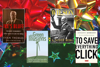 multiple book covers on Christmas bows background