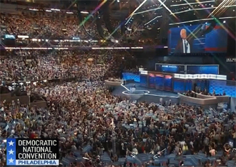 Bernie Sanders entrance to the DNC stage