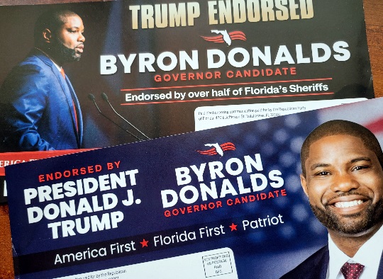 Photo of Byron Donalds' direct mail items; photo by Thursday Review