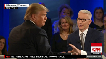 Donald Trump and Anderson Cooper at a town hall meeting on CNN
