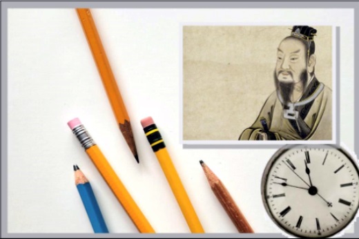 Photo-composition with pencils and painting of Mencius
