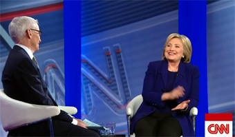 Anderson Cooper interviewing Hillary Clinton