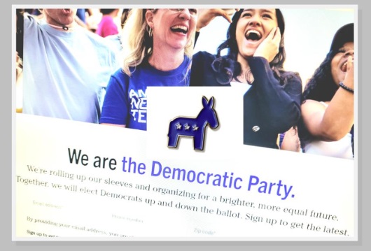 Screen shot of main page DNC website with donkey logo