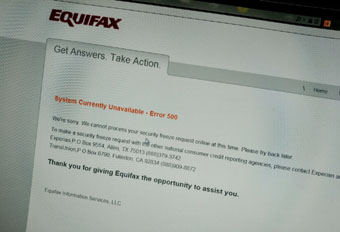 Equifax fail error message screen