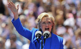 Hillary Clinton at an outdoor rally