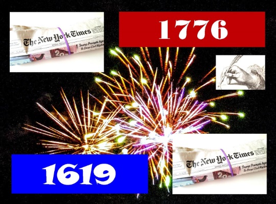 Photo composition of New York Times with fireworks; photos by Thursday Review