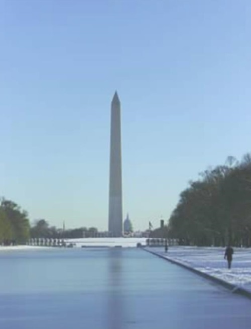 Photo of the Lincoln Memorial Reflecting Pool looking east toward Washington Monument; photo by Pam Brown