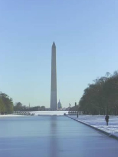 Photo of the Lincoln Memorial Reflecting Pool looking east toward Washington Monument; photo by Pam Brown