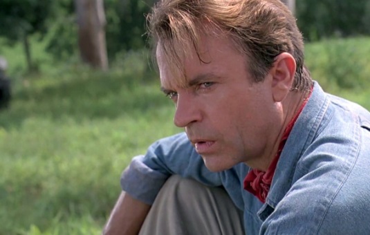 Sam Neill in a scene from Jurassic Park; image courtesy of Universal Pictures, Amblin Entertainment