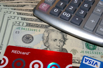 Target Red card, Visa logo and $20 bills