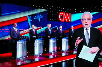 Wolf Blitzer mediator at CNN Republican debate in Houston Texas