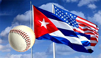 baseball with Cuban & American flags