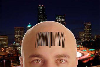 Cable Customer with barcode on forehead