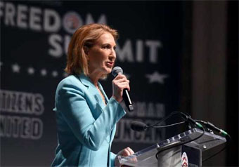 Carly Fiorina speaking at the Freedom Summit in Greenville South Carolina May 8, 2015
