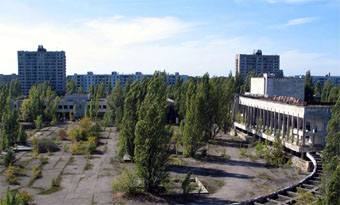 view of abandoned downtown of Prypyat