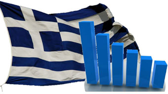 Greek flag with bar chart
