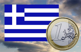 Greek flag & Euro coin