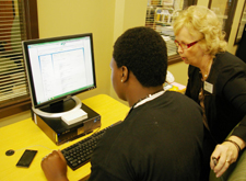 librarian helping a student