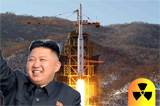 photo composition of Kim Jong-Un with missile in the background