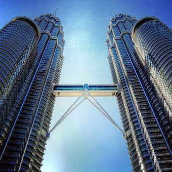 Skyscraper in Kuala Lumpur with a bridge