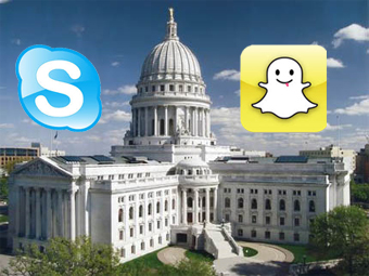 Madison WI capitol building with snapchat and skype logos