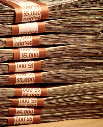 Stack of wrapped money