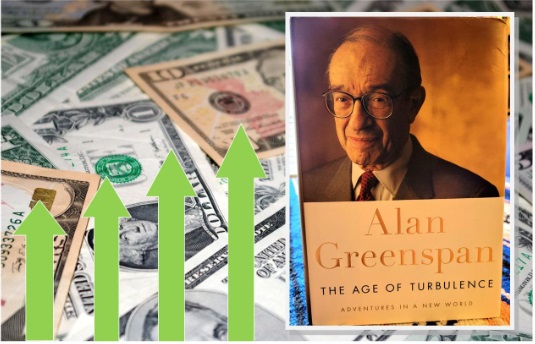 Photo composition with Alan Greenspan autobiography; composition by Thursday Review